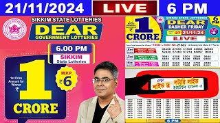 LIVE Lottery 600 PM Dear Sikkim state lottery live draw result 21112024  Lottery live [upl. by Aneelahs377]