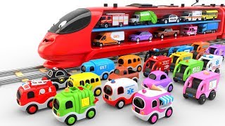 Colors for Children with Train Transporter Toy Street Vehicles [upl. by Harewood]