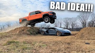 JUMPING My Ram TRX OVER My 800000 Lamborghini DONT TRY THIS AT HOME [upl. by Culver]