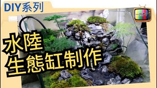 自己制作小型水族魚缸‎ 瀑布竹林水陸造景缸 DIY製作療癒生態缸 舒緩情緒壓力 好Easy [upl. by Nehtan525]