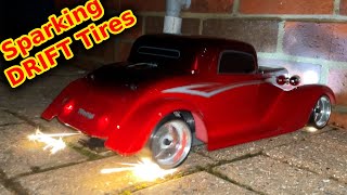 Sparking DRIFT Tires on Hot Rod RC Car OVER VOLTED [upl. by Ayr579]