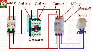 Photocell wiring Diagram How to wiring Photocell with Magnetic Contactor Connection in Hindi Urdu [upl. by Haymes]