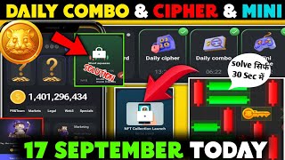 17 September Daily Combo amp Daily Cipher amp Mini Game  Hamster Kombat Daily Combo amp Mini Game [upl. by Drahnreb]