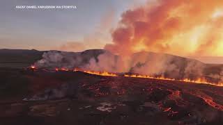 Dramatic drone video of Iceland volcano eruption near Grindavik [upl. by Ylecara190]