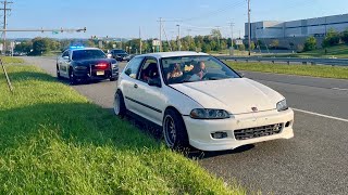 Turbo EG Civic Gets pulled over  Vtec and Turbo noises  passenger POV [upl. by Yemerej]