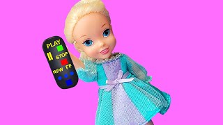 Special remote control  Elsa amp Anna toddlers at school  Barbie doll is the teacher [upl. by Adniralc]