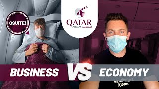 WORLDS BEST BUSINESS CLASS  Qatar Airways Qsuite vs Economy [upl. by Caesaria]