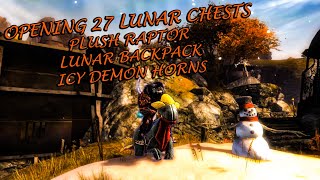 Guild Wars 2  Opening 27 Lunar Chests  Plush Raptor Lunar Backpack amp Icy Demon Horns Demo [upl. by Declan]