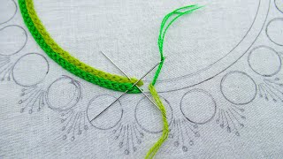 Hand embroidery neck design for kurti Amazing braided chain stitch with woven wheel flower stitch [upl. by Ettore]