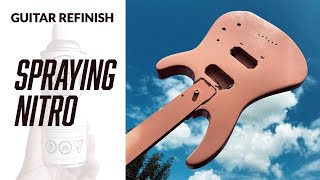 Spraying Nitrocellulose Lacquer AT HOME  REFINISHING A GUITAR Part 2 [upl. by Ened]