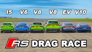 Audi R8 v RS etron GT v RS3 v RS6 v RSQ8 v RS5 DRAG RACE [upl. by Leirbaj]