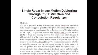 Single Radar Image Motion Deblurring Through PSF Estimation and Convolution Regularizer [upl. by Newol86]