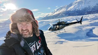 Helicopter Tour amp Landing On Middle Of Massive ALASKA Glacier  Knik River Of Ice  Snowy Mountains [upl. by Aylsworth]