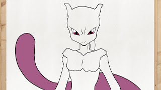 HOW TO DRAW POKEMON MEWTWO EASY [upl. by Ladnyc]