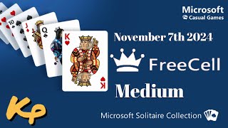 Microsoft Solitaire Collection  Daily Challenge  FreeCell Medium  November 7th 2024  20241107 [upl. by Latisha]