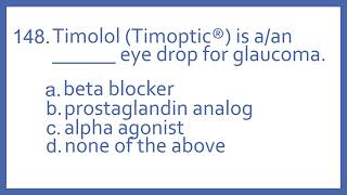 Top 200 Drugs Practice Test Question  Timolol Timoptic is a  eye drop for glaucoma PTCB Prep [upl. by Etnaihc]