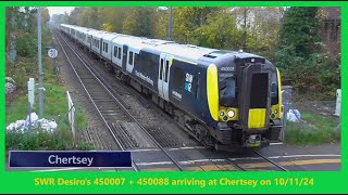 SWR 450007  450088 arriving at Chertsey on 101124 1S34 1152 Woking to Waterloo via Hounslow [upl. by Vasyuta524]