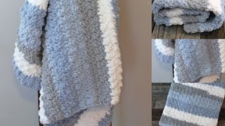 Make This Bernat Baby Blanket Yarn Easy Gray amp Blue Blanket Crochet Pattern Tutorial [upl. by Jamnis]