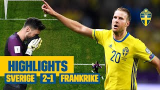 MÅL FRÅN HALVA PLANEN  Highlights VMkval 2017  Sverige  Frankrike 21 [upl. by Nylcsoj]