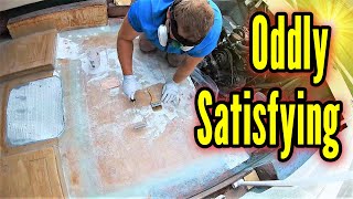 ODDLY SATISFYING Fiberglassing NEW Plywood Boat Floor  Deck 1708 [upl. by Deck]