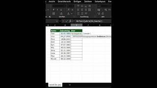 Das Alter in Excel ermitteln🔥 exceltips exceltricks excel microsoftexcel exceltutorial [upl. by Zaneta]