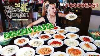 Olive Garden Endless Pasta Eating Challenge ft Foodbeast  RainaisCrazy [upl. by Cressy]