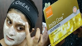 How to bleach face at home VLCC Insta Glow Gold Bleach Reviewघर पे ब्लीच कैसे करे [upl. by Gasser781]