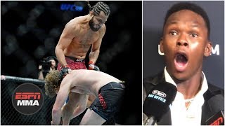 Israel Adesanya has incredible reaction to Jorge Masvidal KO of Ben Askren  UFC 239  ESPN MMA [upl. by Ocnarfnaig]