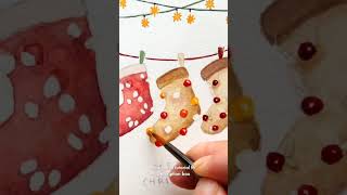 Lets Paint Christmas Socks and turn them into cards watercolor christmasdiy christmascard [upl. by Gnahk]