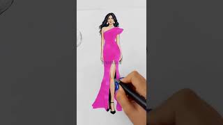 Coloring satin fabric with Menna Ragab drawing رسم artist [upl. by Bashee]