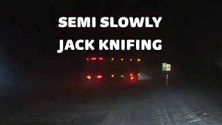 SEMI IS JACKKNIFING DUE TO VERY STRONG WIND GUST AND ICY ROAD [upl. by Naivart221]