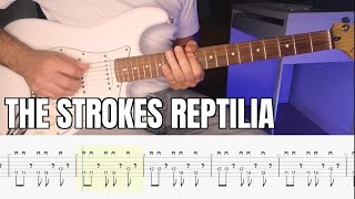 Reptilia The Strokes Guitar Tab Cover Lesson Tutorial [upl. by Ninnette516]