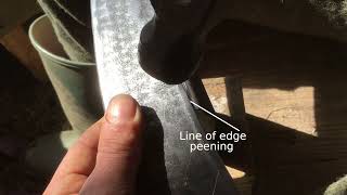 Peening a Scythe Blade  how the peening lines develop freehand peening [upl. by Constantina]