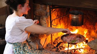 Making Dinner in 1796 Fire Cooking Delicious Meat ASMR Real Historic Recipes [upl. by Zerla]