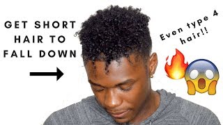 HOW TO GET SHORT HAIR TO FALLHANG DOWN  CURLY BANGS FOR BLACK MEN [upl. by Attenoj858]