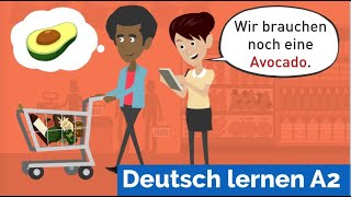 Deutsch lernen mit Dialogen  Tina und Daniel kaufen im Supermarkt ein  Wortschatz Lebensmittel [upl. by Ybrad169]