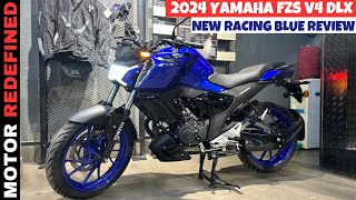 2024 Yamaha FZS V4 DLX New Racing Blue Color Review  On Road Price Mileage Colors amp Features [upl. by Ikin]