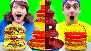 REAL VS POP IT CHOCOLATE FONDUE MUKBANG CHALLENGE  LAST TO STOP EATING IN 24 HOURS WINS BY SWEEDEE [upl. by Melinda427]