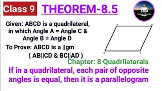 Theorem  85 Chapter 8  Quadrilaterals  Ncert Maths Class 9 [upl. by Naitsirt825]