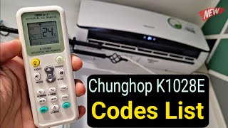 Universal AC Remote Control Codes List Chunghop K1028E 1000 in 1 Remote Manual [upl. by Aydidey870]