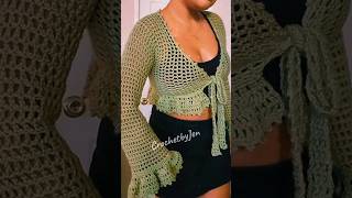 Crochet Mesh Long Sleeve Crop Top gantsilyo crochet [upl. by Delmer]