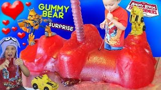 Kid Drinks Jelly from Giant Gummy Bear  Valentines Day Angry Birds Transformers Surprise Part 2 [upl. by Travax]