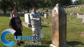 Brushing Up On History Father and Son Clean Headstones at Catholic Cemetery [upl. by Allekram]