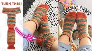 how to crochet socks using the EASIEST METHOD ever You will not believe this Beginner friendly [upl. by Cobb267]