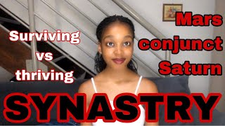 SYNASTRY Mars conjunct Saturn synastry surviving vs thriving [upl. by Nnylak]