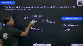 The density of \2 M\ solution of acetic acid Mol wt 60 is \102 g mL 1\ The molality [upl. by Aivul986]