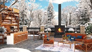 Cozy Winter Porch Coffee Shop Ambience with Relaxing Jazz Music amp Fireplace [upl. by Coward]