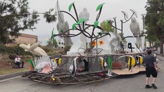 Rose Parade floats get test drive in Azusa [upl. by Adriena569]