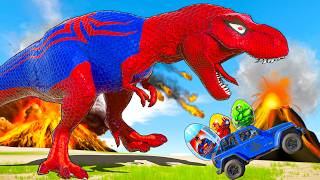 Super Dinosaurs vs Trex Skeleton Adventure One Spiderman TRex vs All Dinosaurs Fighting Colorful [upl. by Ojok]