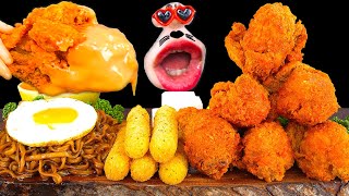 SUB Spicy Cheese Chicken amp Black Bean Noodle amp Cheese Stick  REALMOUTH ANIMATION ASMR MUKBANG [upl. by Purse848]